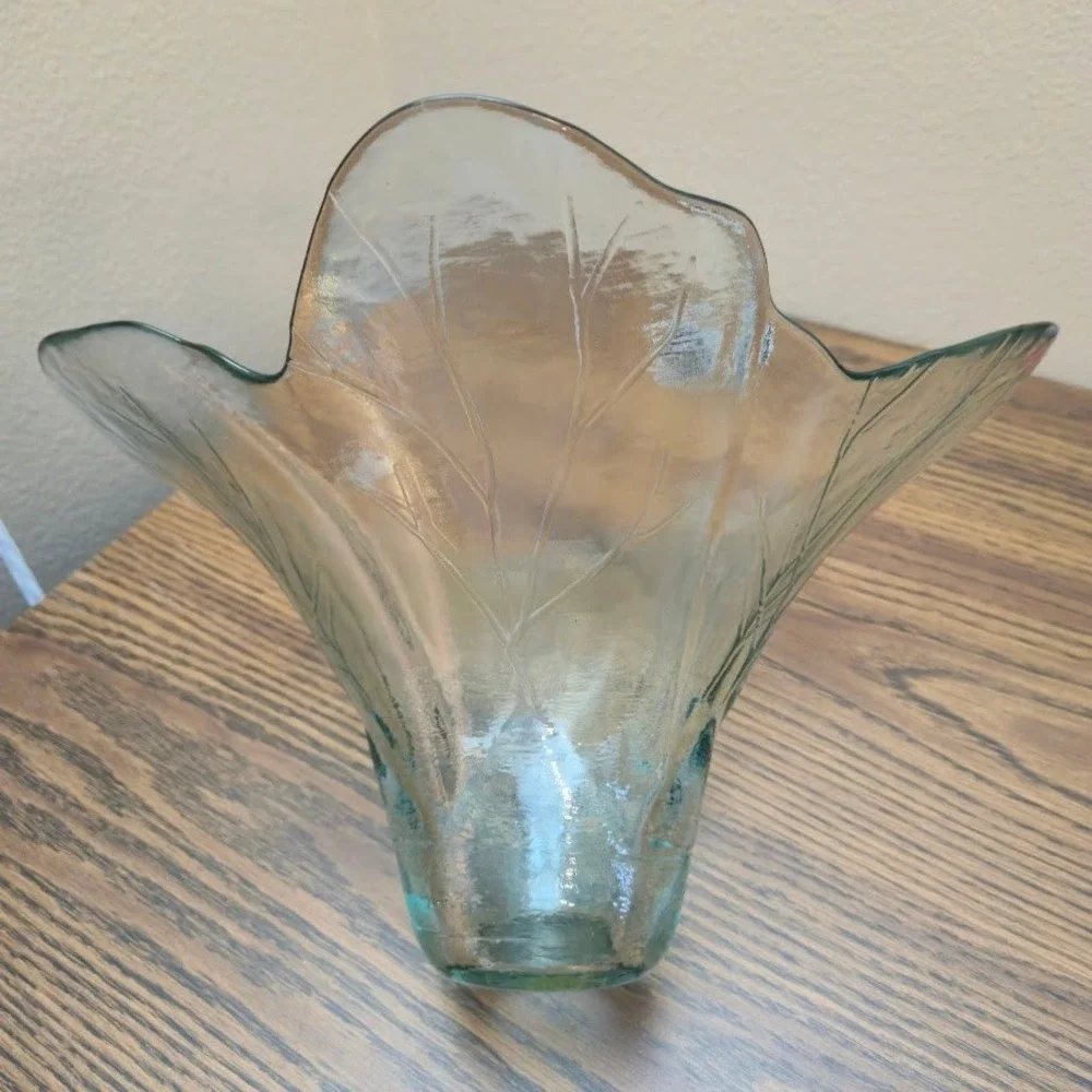 Leaf Design Lg Glass Bowl Centerpiece Decorative Dish-Vase Aprox‎ 14